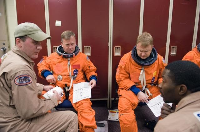NASA image: STS-133 crew during CCTII Post Insertion/Deorbit Prep training