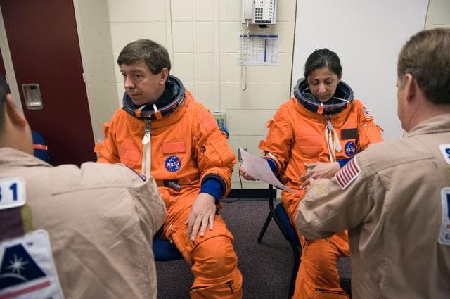 NASA image: STS-133 crew during CCTII Post Insertion/Deorbit Prep training