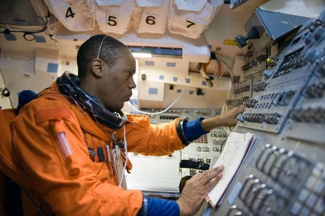 NASA image: STS-133 crew during CCTII Post Insertion/Deorbit Prep training
