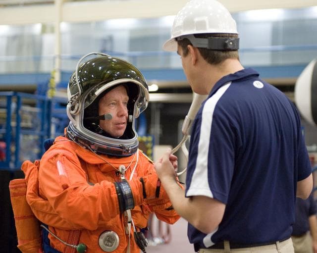 NASA image: STS-133 crew during Payload Egress training in Full Fuselage Trainer (FFT) 