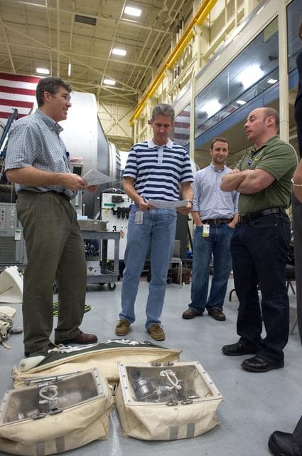 NASA image: STS-132 crew during ISS TOOL Configuration with instructor Lisa Shore. 