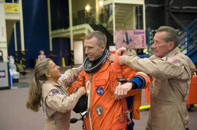NASA image: STS-134 post insertion/deorbit prep training in building 9NW's FFT mockup 