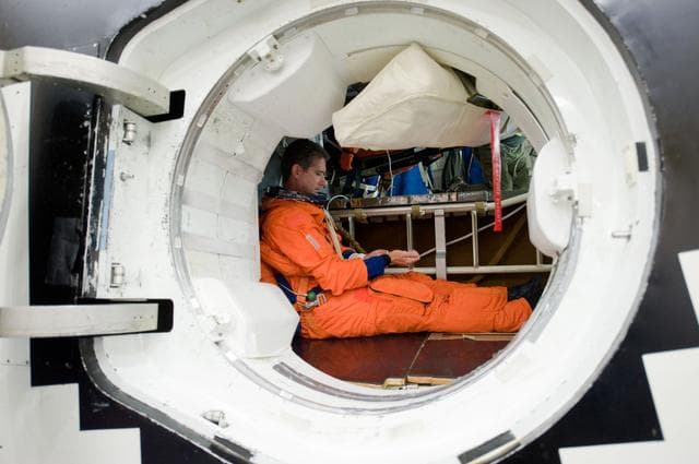NASA image: STS-132 crew during ingress/egress training