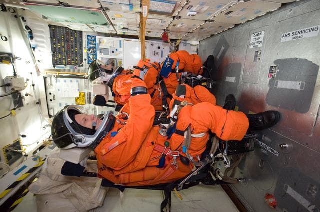 NASA image: STS-132 crew during ingress/egress training