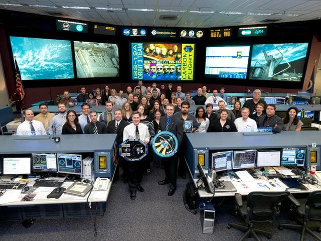 NASA image: STS-131/19A Flight Control Team in FCR-1 - Orbit 3- Flight Director  Ed Van Cise