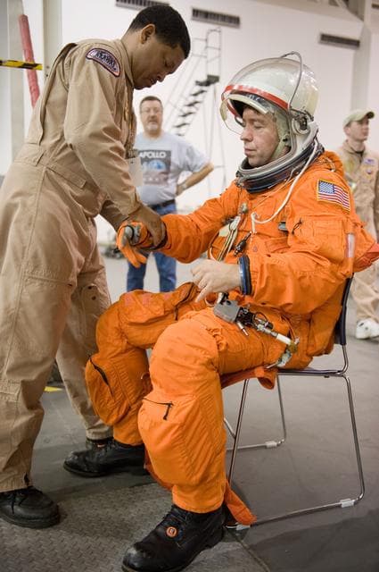 NASA image: STS-133 crew during water survival training at the NBL
