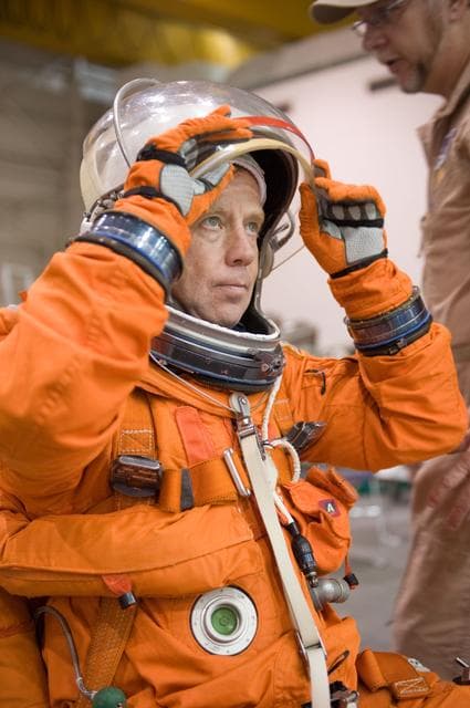 NASA image: STS-133 crew during water survival training at the NBL