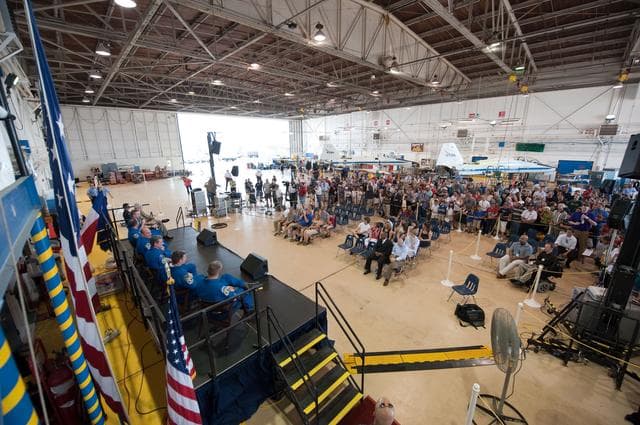 NASA image: STS-132 crew return ceremony at Ellington Field - Hangar 276