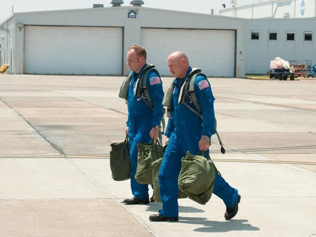 NASA image: STS-134 crew as they prepare their flight to KSC in T-38's