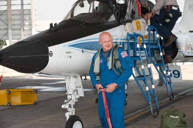 NASA image: STS-134 crew as they prepare their flight to KSC in T-38's