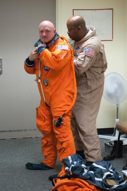 NASA image: STS-134 crew training in fixed based simulator