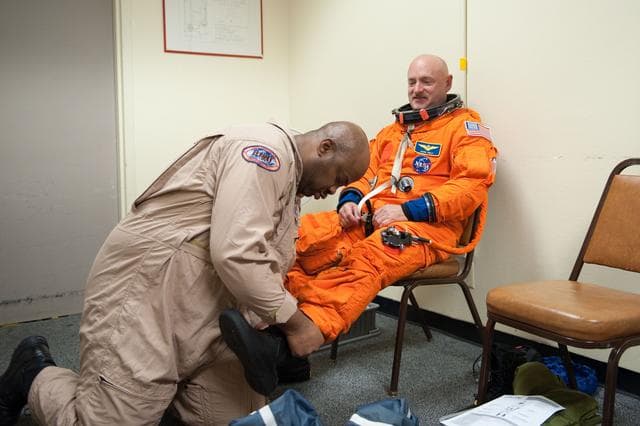 NASA image: STS-134 crew training in fixed based simulator