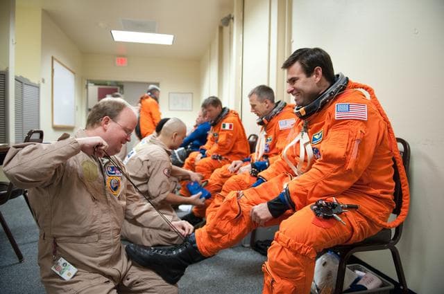 NASA image: STS-134 crew training in fixed based simulator