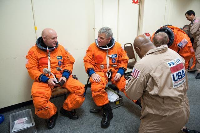 NASA image: STS-134 crew training in fixed based simulator