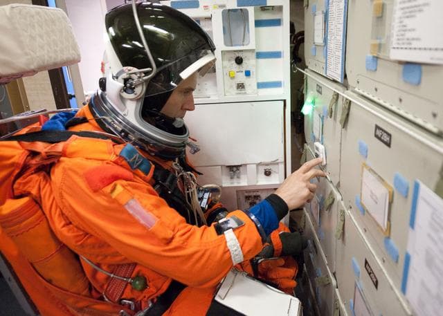 NASA image: STS-134 crew training in fixed based simulator