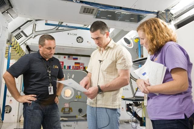 NASA image: Expedition 29 crew members Dan Burbank, Anton Shkaplerov and Anatoly Ivanishin  
