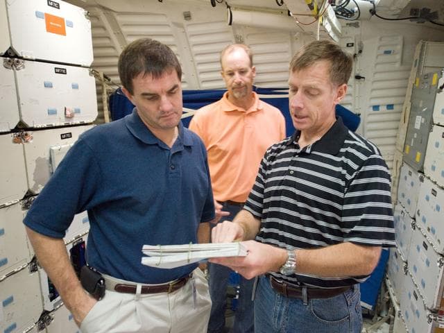 NASA image: STS-135 (335) crew during Water Ops training with instructor Rob Tomaro  