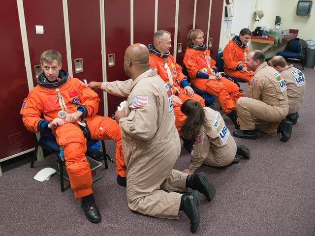 NASA image: STS-335crew and training team during Payload Egress Training