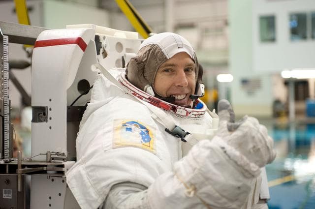 NASA image: STS-134 crew members Mike Fincke and Greg Chamitoff