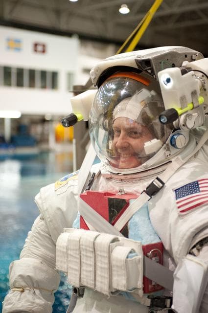 NASA image: STS-134 crew members Mike Fincke and Greg Chamitoff