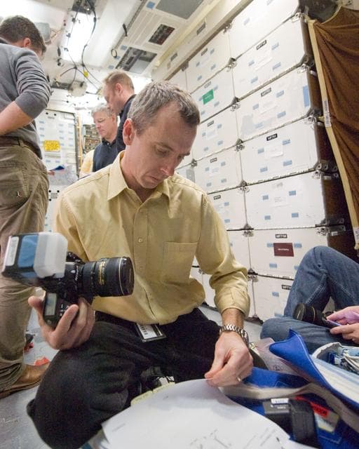 NASA image: STS-134 crew during Ingress/Egress training with instructor Glenn Johnson   