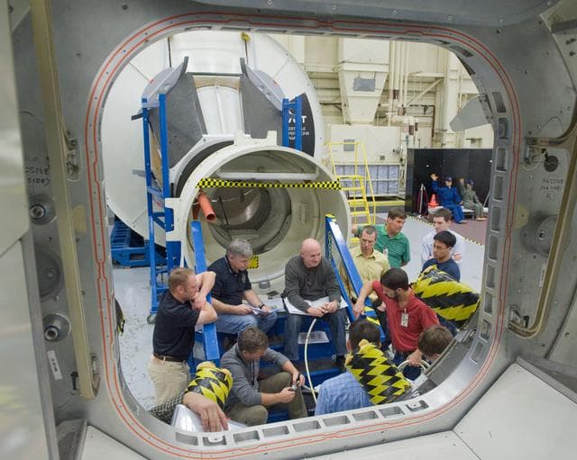 NASA image: STS-134 crew during Ingress/Egress training with instructor Glenn Johnson   