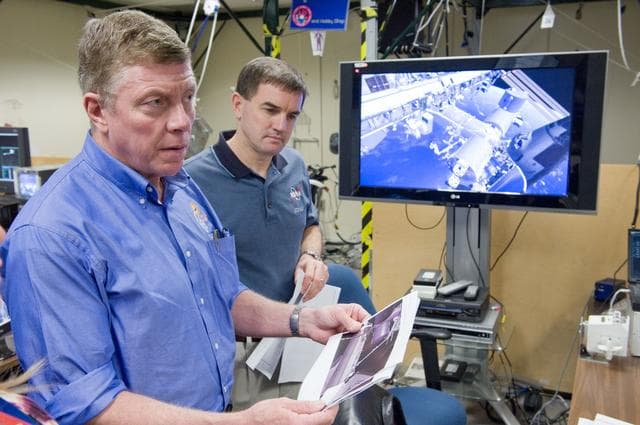 NASA image: EVA training for Exp. 27 crew member Ron Garan, Exp. 28 Mike Fossum and STS-135 Doug Hurley, Rex Walheim and Sandra Magnus   