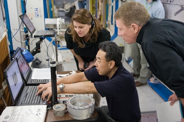 NASA image: Expedition 28 and Expedition 29 crew members during joint Rountine Ops AC training