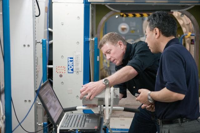 NASA image: Expedition 28 and Expedition 29 crew members during joint Rountine Ops AC training