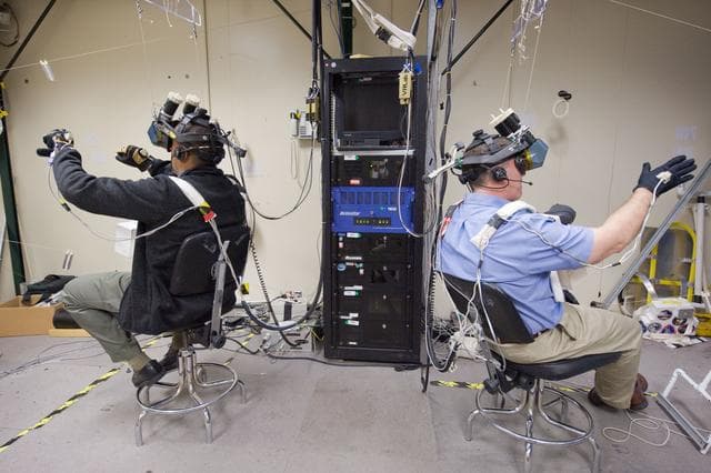 NASA image: STS-133 crew training in VR Lab with replacement crew member Steve Bowen  