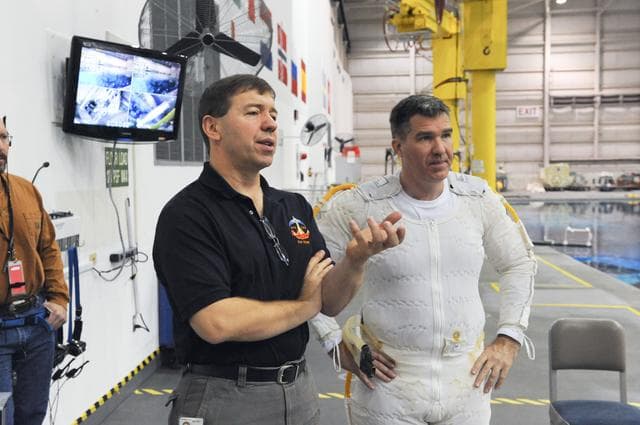 NASA image: STS-133 Crew Training at the NBL with crew member Steve Bowen