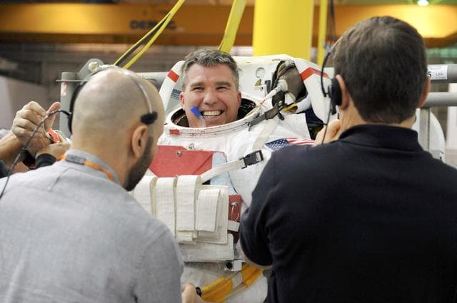 NASA image: STS-133 Crew Training at the NBL with crew member Steve Bowen  