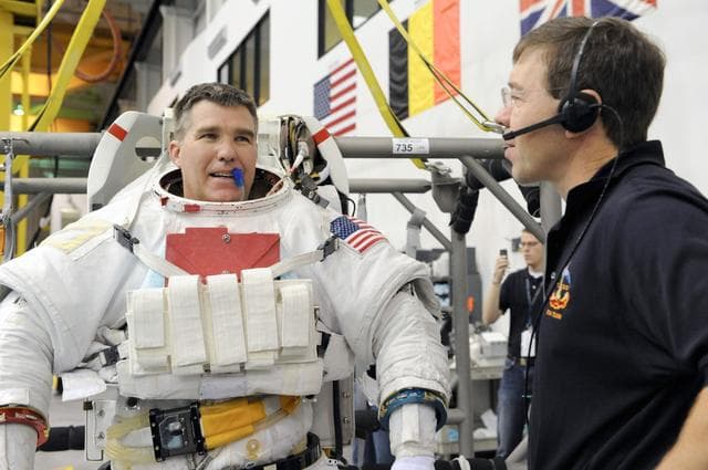 NASA image: STS-133 Crew Training at the NBL with crew member Steve Bowen  