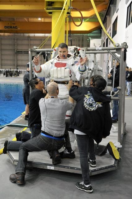 NASA image: STS-133 Crew Training at the NBL with crew member Steve Bowen  