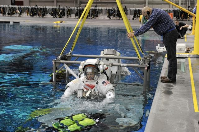 NASA image: STS-133 Crew Training at the NBL with crew member Steve Bowen  