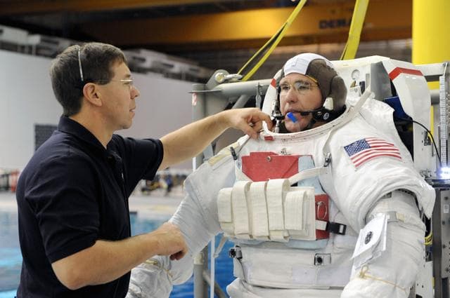 NASA image: STS-133 Crew Training at the NBL with crew member Steve Bowen  
