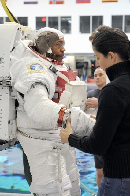 NASA image: STS-133 Crew Training at the NBL with crew member Steve Bowen  