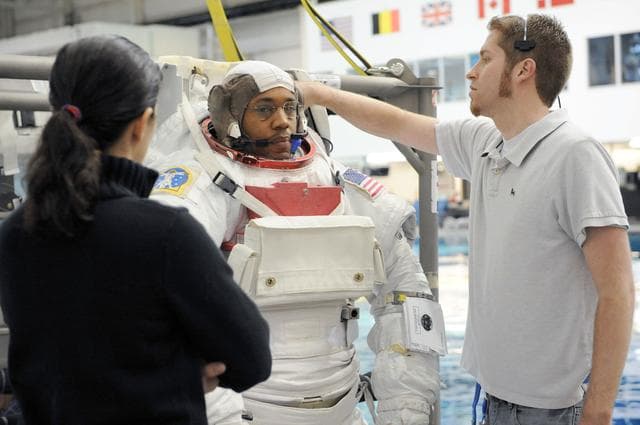 NASA image: STS-133 Crew Training at the NBL with crew member Steve Bowen  