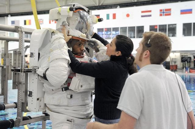 NASA image: STS-133 Crew Training at the NBL with crew member Steve Bowen  