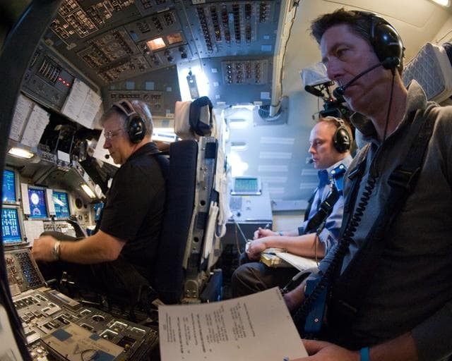 NASA image: STS-134 crew commander Mark Kelly and some of his crew (Fincke, Vittori, Johnson)    