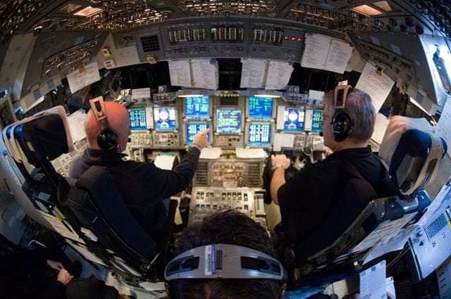 NASA image: STS-134 crew commander Mark Kelly and some of his crew (Fincke, Vittori, Johnson)    