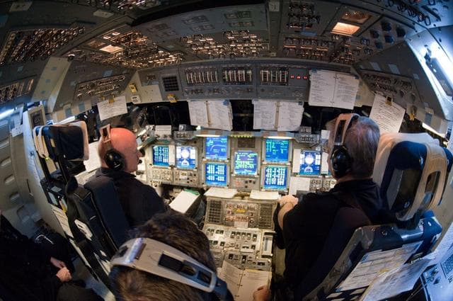 NASA image: STS-134 crew commander Mark Kelly and some of his crew (Fincke, Vittori, Johnson)    