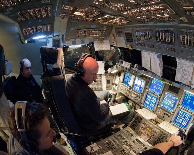 NASA image: STS-134 crew commander Mark Kelly and some of his crew (Fincke, Vittori, Johnson)    