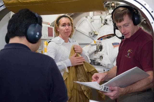NASA image:  SSATA Crew Training and EMU Verification for STS-135 astronaut Sandra Magnus.    