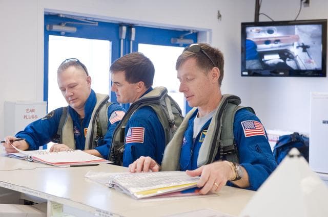 NASA image: STS-135 crewmembers Chris Ferguson, Doug Hurley and Rex Walheim   