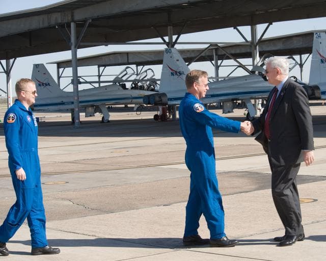 NASA image: STS-133 Crew Return at Ellington Field, Hangar 276