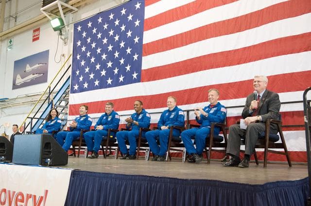 NASA image: STS-133 Crew Return at Ellington Field, Hangar 276
