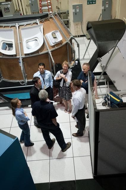 NASA image: STS-135 crew during Rendezvous Training session in Building 16 dome   