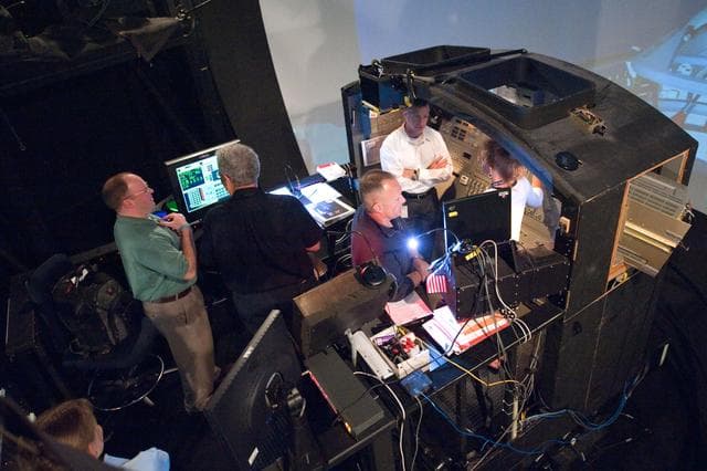 NASA image: STS-135 crew during Rendezvous Training session in Building 16 dome   