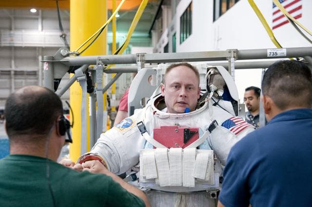 NASA image: STS-134 crew members Michael Fincke and Greg Chamitoff during their final EVA4 training run at the NBL. 